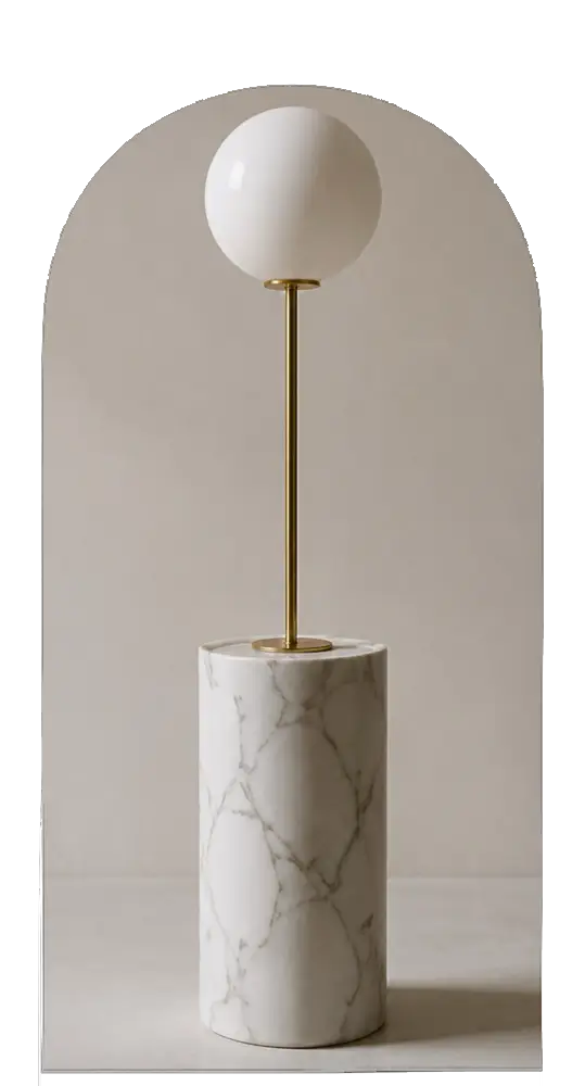 Sculptural lamp on a stone pedestal