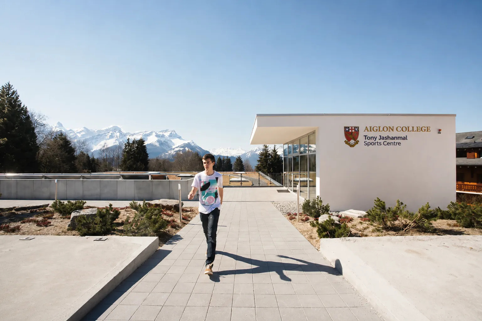 Student walking through the Aiglon Sports Centre