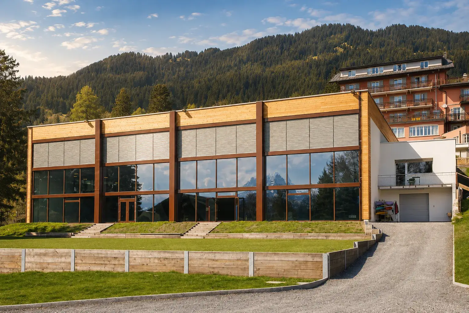 South facade of the Aiglon Sports Centre