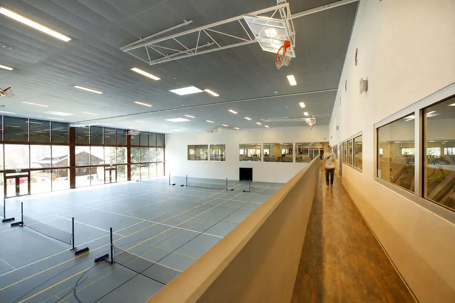 Gymnasium and hallway at the Aiglon Sports Centre