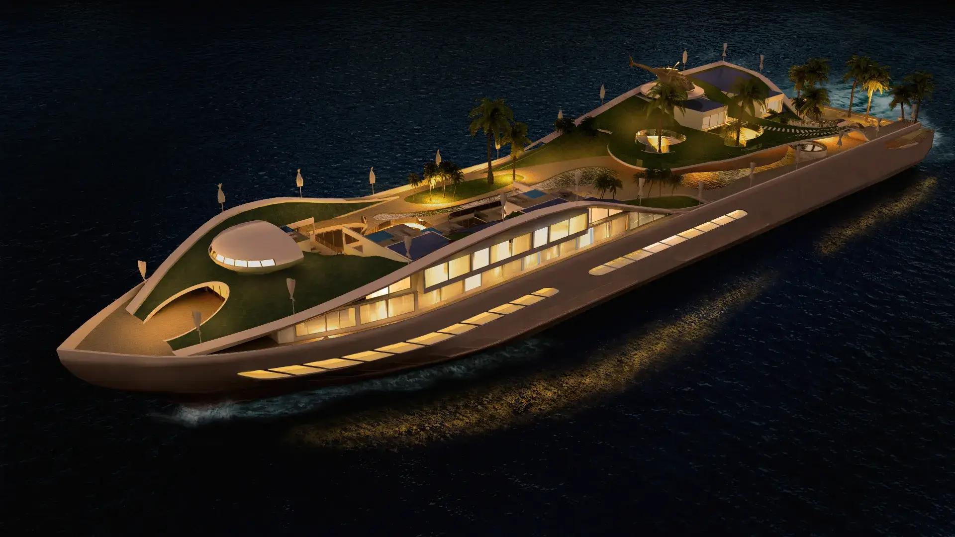 Aerial night view of Island Emotion