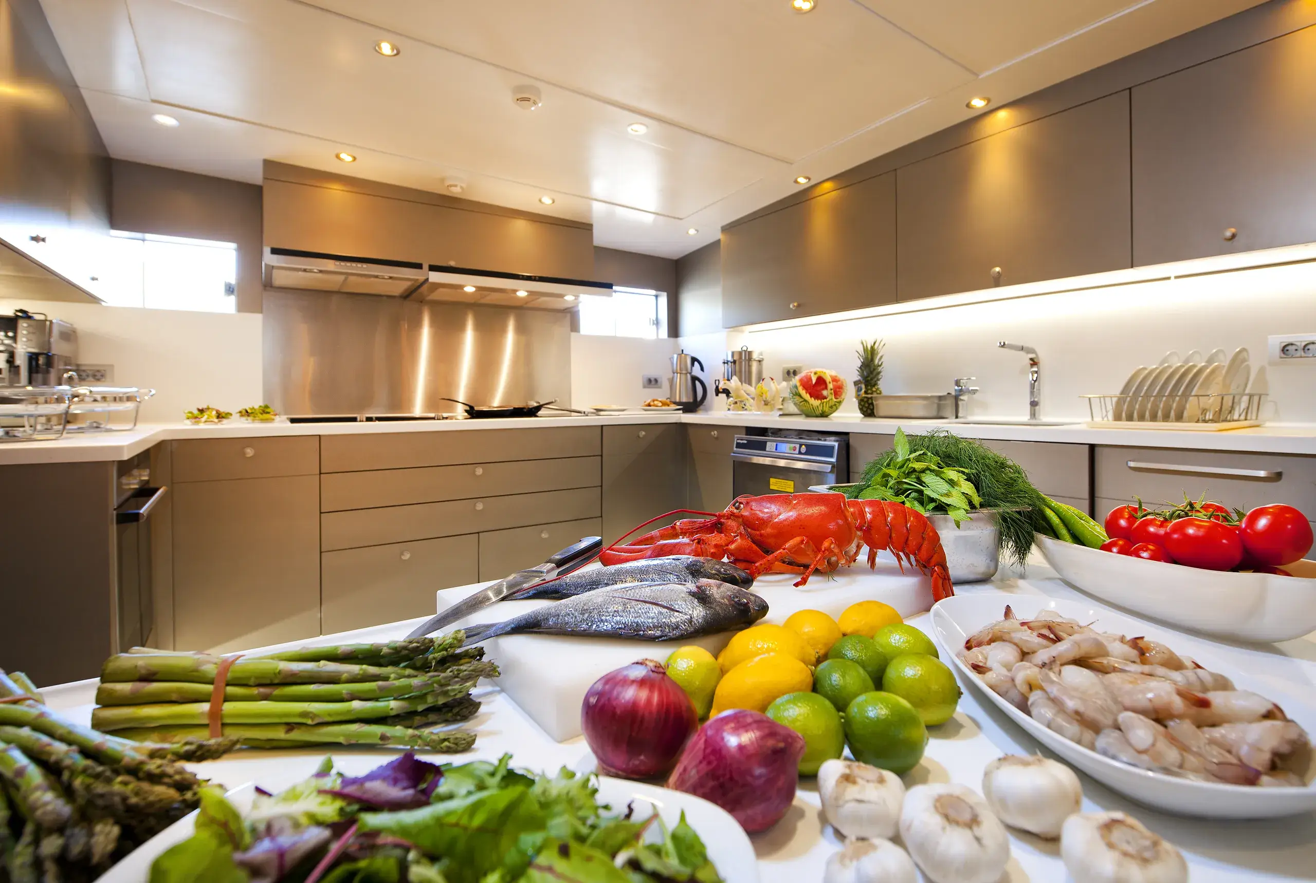 Galley and kitchen aboard M/Y Mermaid