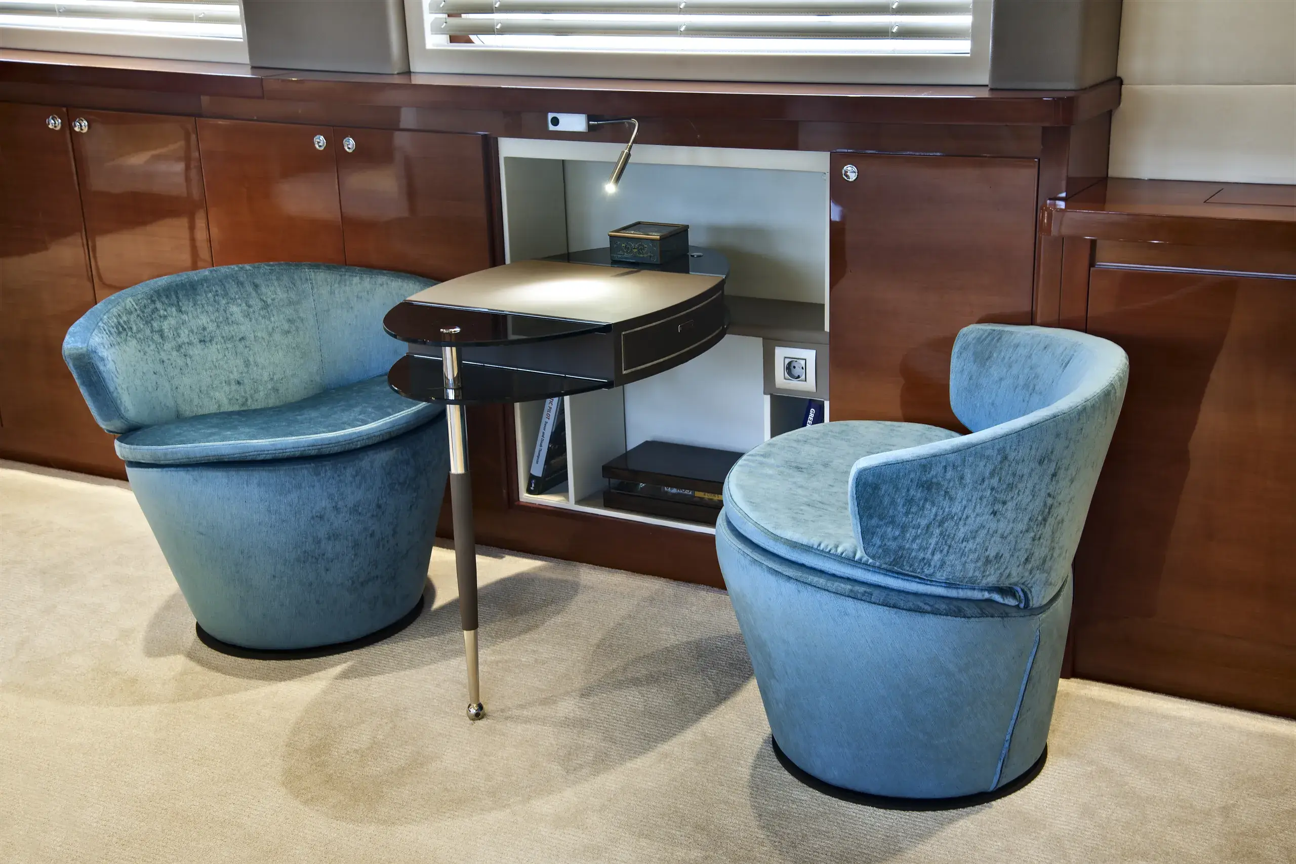 Custom transformable furniture aboard M/Y Mermaid