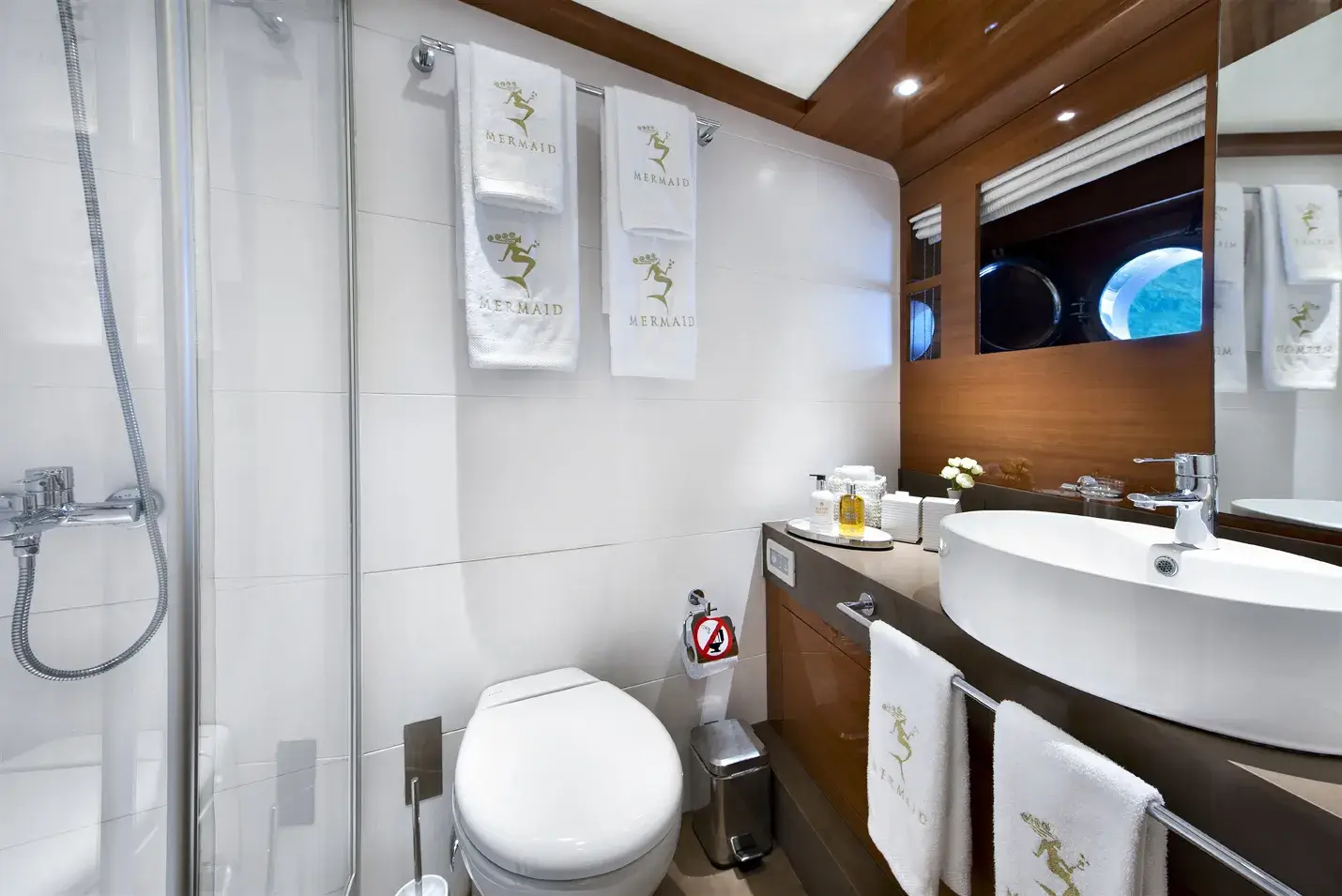 Bathroom detail aboard M/Y Mermaid