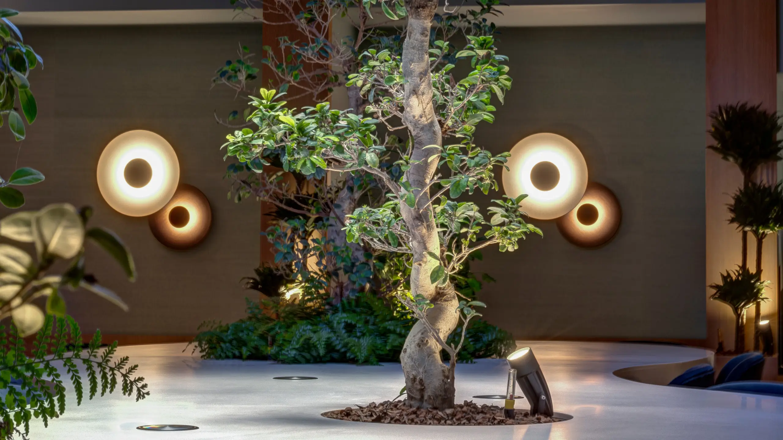 Integrated greenery threading through the headquarters' work areas