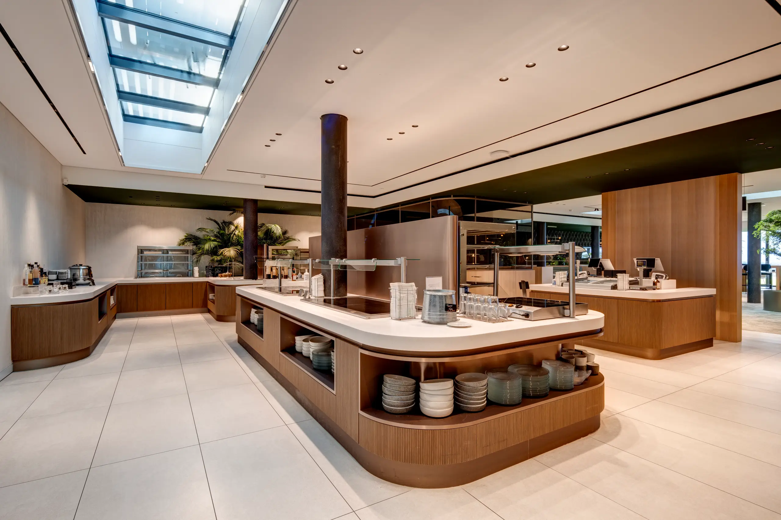 Communal dining and social tables within the World Café