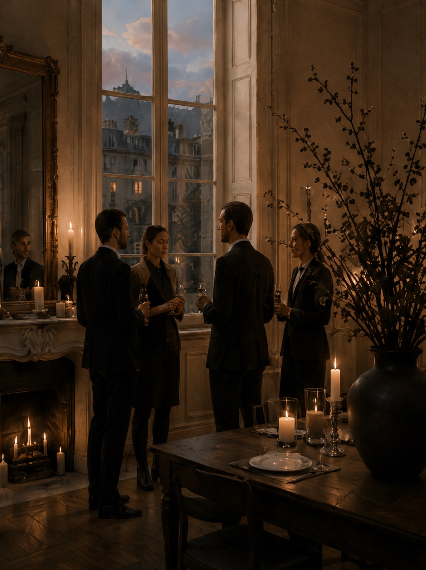 Candlelit salon in a private Milanese residence