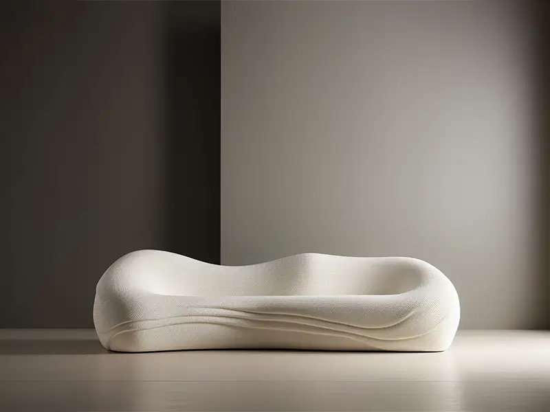 Drift — sofa in spray-on recycled fabric on agrowaste base