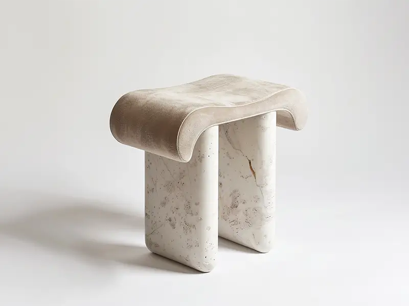Life of Pi — reclaimed marble stool with deadstock velvet